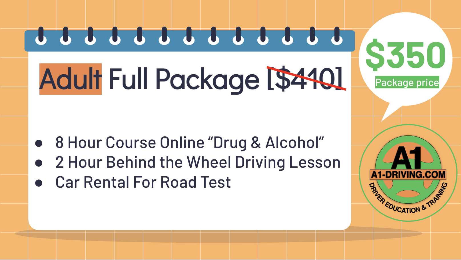 Adult Full Driving Package – $350 | A1 Driving School Connecticut